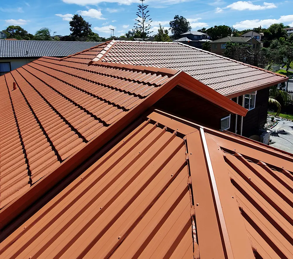 A freshly painted house roof